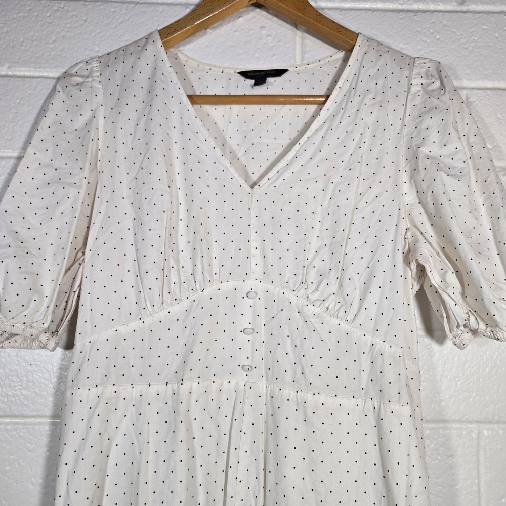 Banana Republic factory Polka Dot Midi Dress 14 Puff Sleeve Cotton Babydoll - Picture 5 of 6